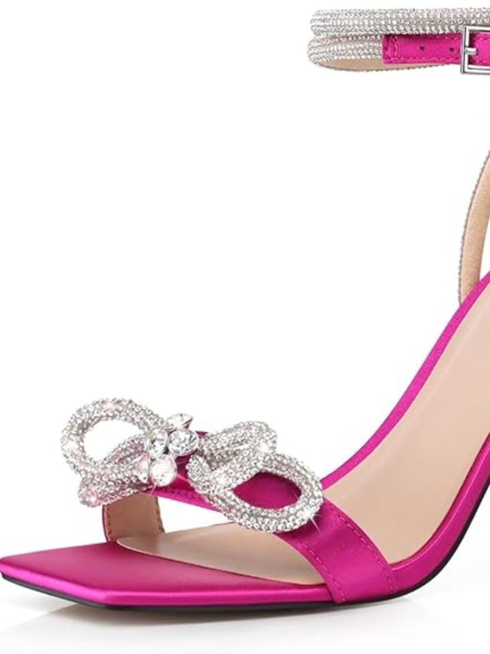 Women Strappy Bow Heels: Double Bowknot Open Toe Kitten Heeled Sandals, Sparkly